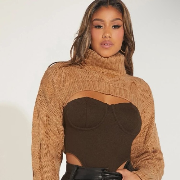 NWT Funnel Neck Cable Knit Crop Bolero Sweater - Picture 4 of 8